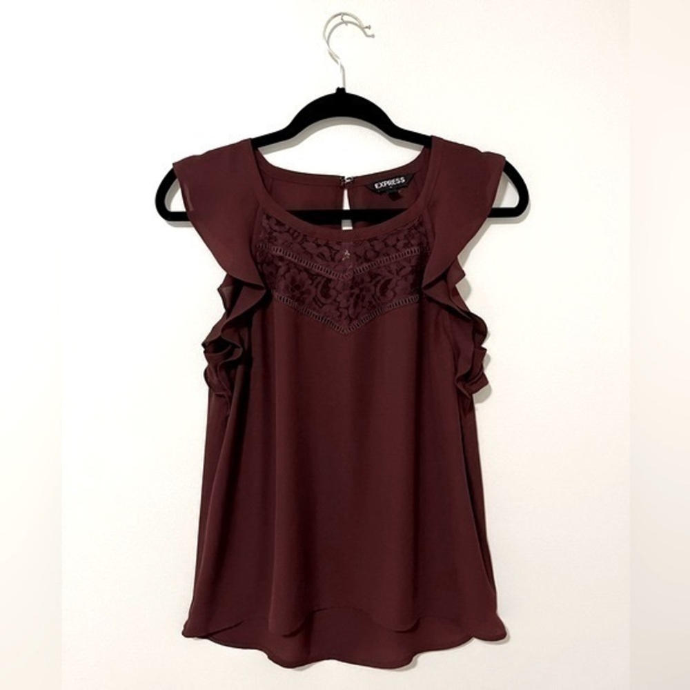 EXPRESS- Women’s Flutter Sleeve and Lace Blouse- Small
